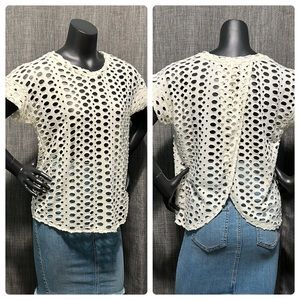 Forever 21 Contemporary Perforated Split Back Short Sleeve Boxy Top XS/S
